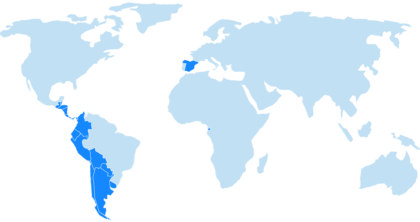 World Map of Countries of Spanish Speakers